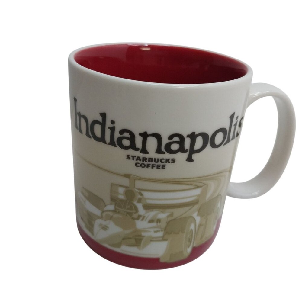Starbucks Indianapolis Global Icon Coffee Mug 16 Oz White Red Race Car Design
